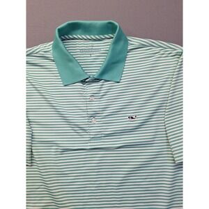 Vineyard Vines Men's Performance Material Green Aqua Striped Polo‎ Size Small